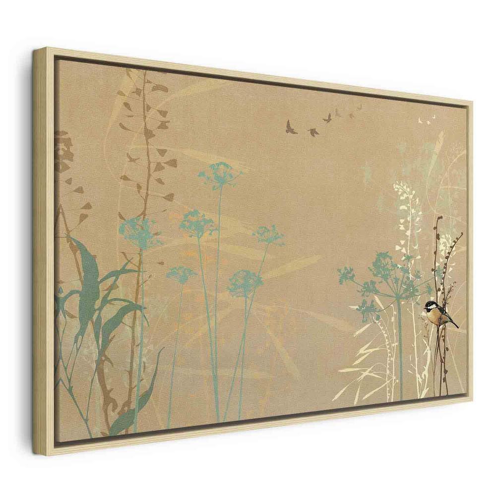 Canvas Print - Tiny Bird - Colorful Grasses in Golden Shades of Sunset