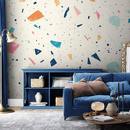 Wall Mural - Terrazzo with Multicolored Large Elements Cheerful Pattern on a Light Background