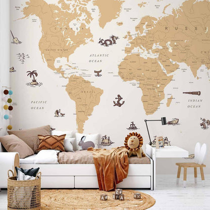 Wall Mural - Sea Wolf Map - Countries With Pirate Illustrations