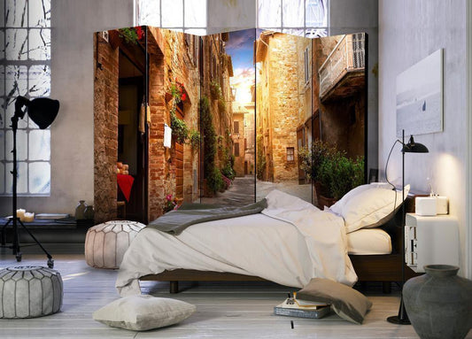 Decorative partition-Room Divider - Colourful Street in Tuscany II-Folding Screen Wall Panel by ArtfulPrivacy