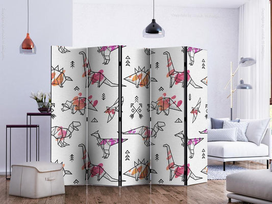 Decorative partition-Room Divider - Origami Dinosaurs II-Folding Screen Wall Panel by ArtfulPrivacy