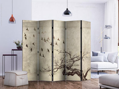 Decorative partition-Room Divider - Flock of birds II-Folding Screen Wall Panel by ArtfulPrivacy