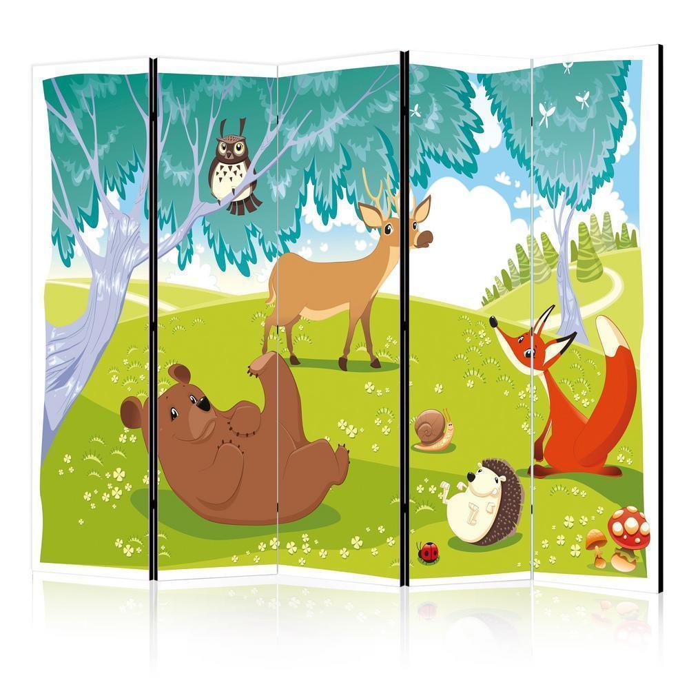 Room Divider - Funny animals II- A 5 Panel Folding Screen For Living rooms, bedrooms or home office, decorative folding screen made with wood and canvas