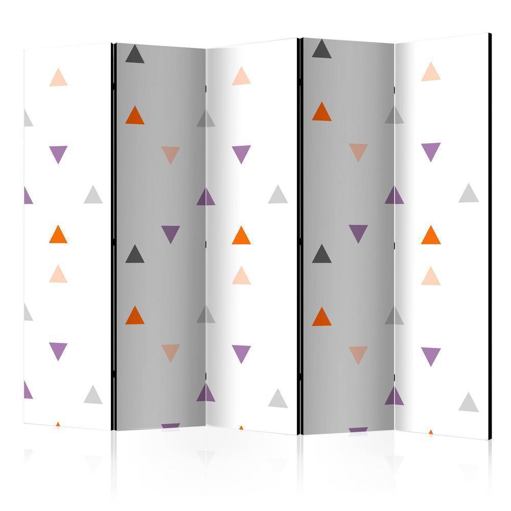 Room Divider - Triangles Rain II- A 5 Panel Folding Screen For Living rooms, bedrooms or home office, decorative folding screen made with wood and canvas