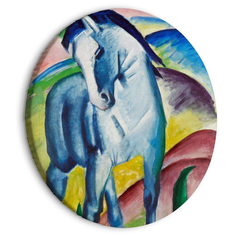 Circle shape wall decoration with printed design - Round Canvas Print - Blue Horse (Franz Marc) - ArtfulPrivacy