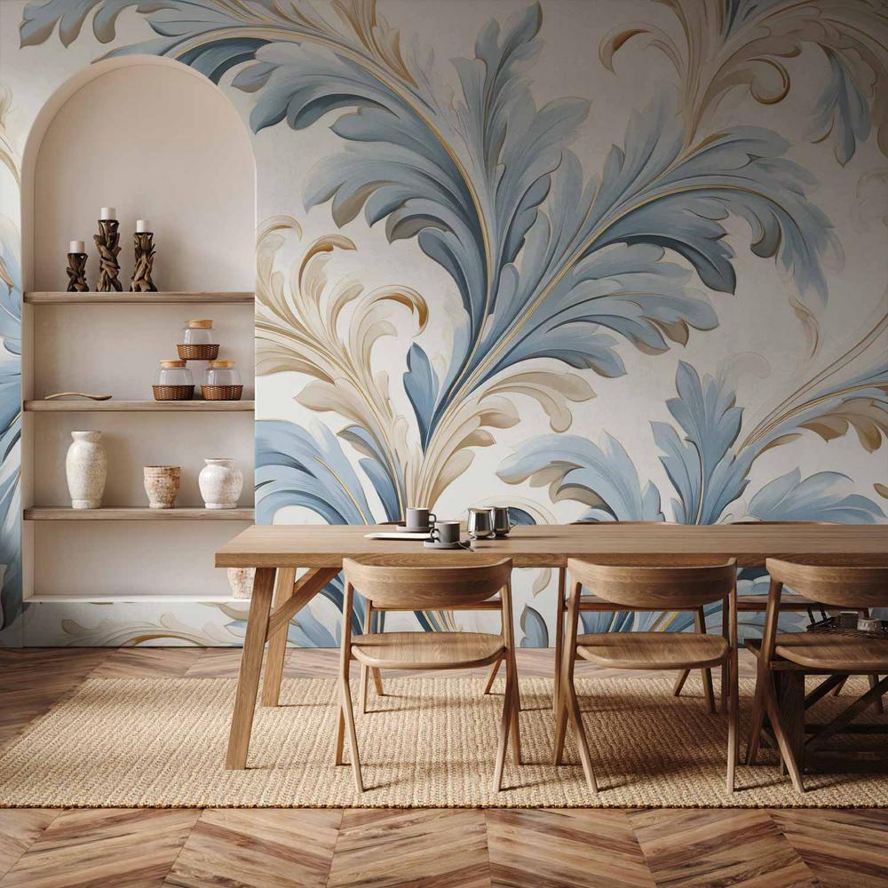 Wall Mural - Baroque Ornaments in Light Cream-Blue Hues