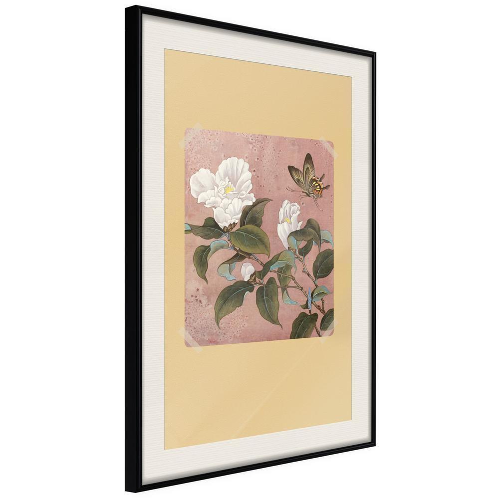 Botanical Wall Art - Rhododendron and Butterfly-artwork for wall with acrylic glass protection
