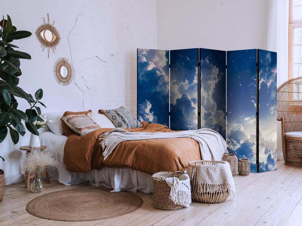 Room Divider - Starry Clouds and Delicate Light Over a Corner of the Sky- A 5 Panel Folding Screen For Living rooms, bedrooms or home office, decorative folding screen made with wood and canvas