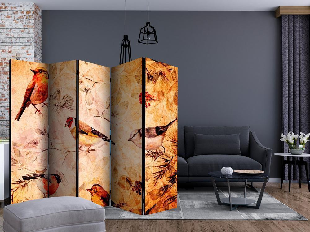 Room Divider - Birds- A 5 Panel Folding Screen For Living rooms, bedrooms or home office, decorative folding screen made with wood and canvas