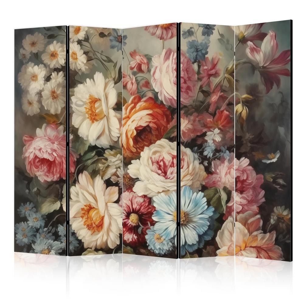 Room Divider - Scent of Nature - Beautiful Garden Flowers in Pastel Colors- A 5 Panel Folding Screen For Living rooms, bedrooms or home office, decorative folding screen made with wood and canvas