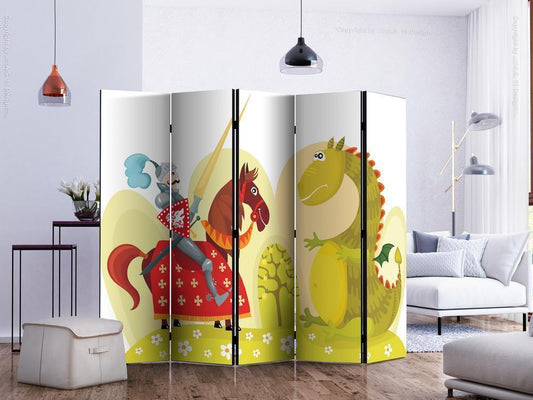 Decorative partition-Room Divider - Dragon and knight II-Folding Screen Wall Panel by ArtfulPrivacy