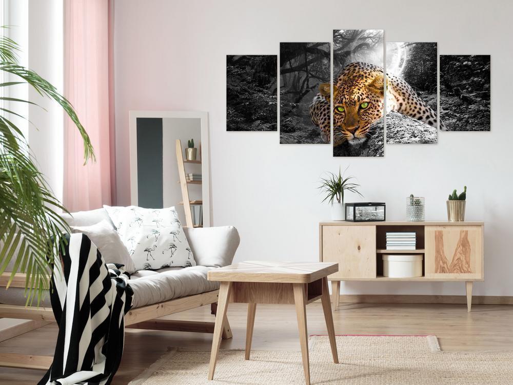 Canvas Print - Leopard Lying (5 Parts) Wide Grey-ArtfulPrivacy-Wall Art Collection
