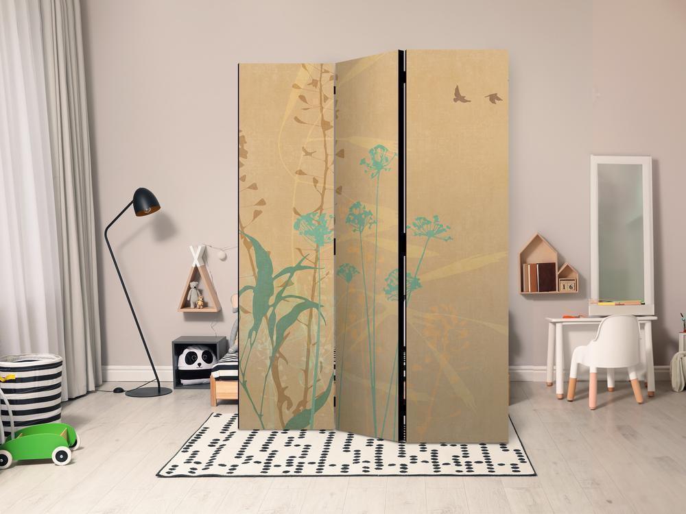 Room Divider - Tiny Bird - Colorful Grasses in Golden Shades of Sunset