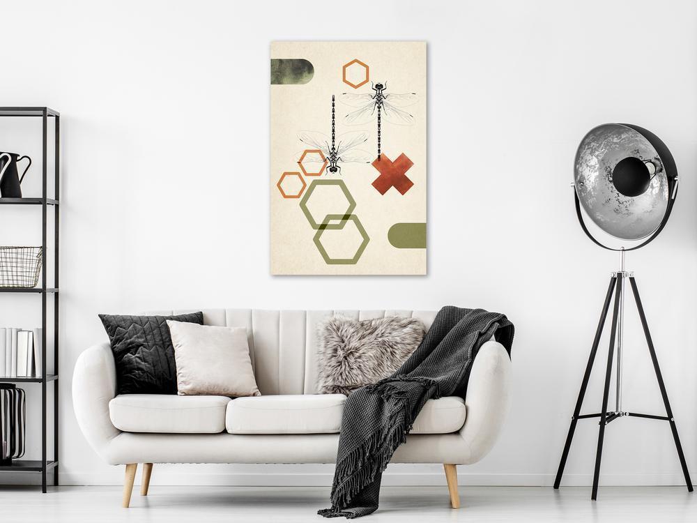 Canvas Print - Dragonflies and Geometry (1 Part) Vertical-ArtfulPrivacy-Wall Art Collection
