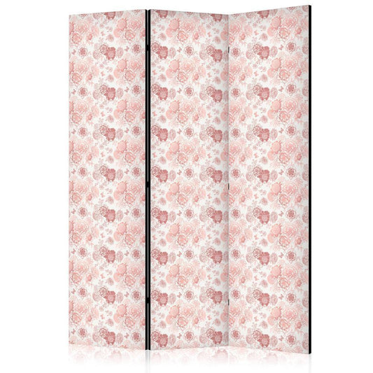 Room Divider - Pink Blossoming - Flowers in Warm Colors on a White Background