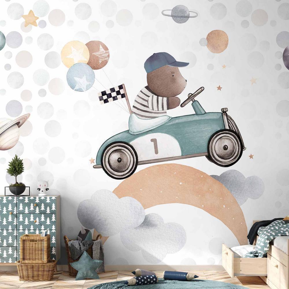 Wall Mural - Teddy Bear in a Racing Car