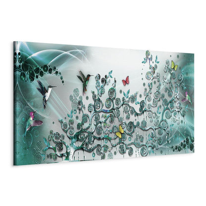 Canvas Print - Hummingbirds Dance (1 Part) Turquoise Narrow-ArtfulPrivacy-Wall Art Collection