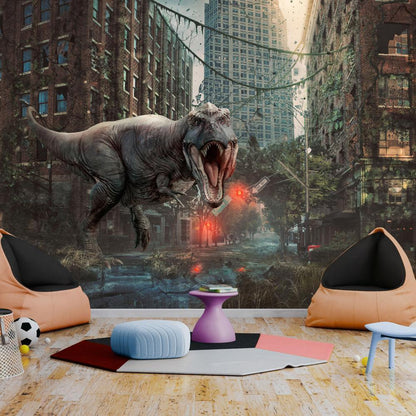 Wall Mural - Dinosaur in the City-Wall Murals-ArtfulPrivacy