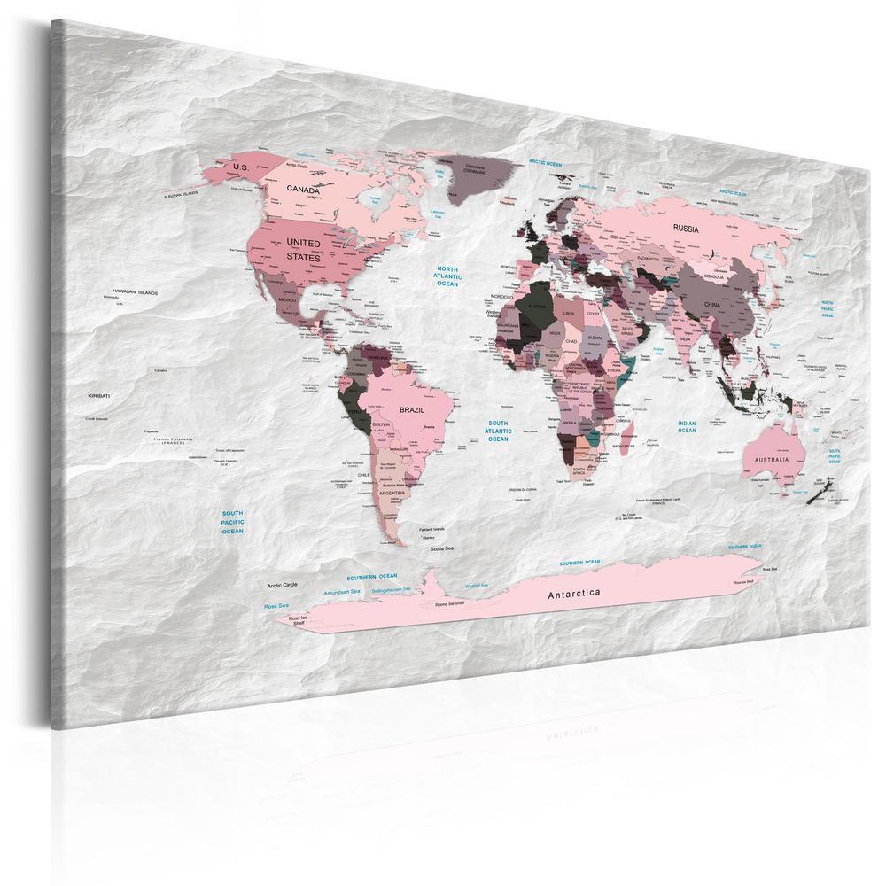 Canvas Print - World Map: Pink Continents-ArtfulPrivacy-Wall Art Collection