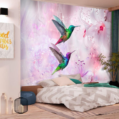Wall Mural - Colourful Hummingbirds (Purple)-Wall Murals-ArtfulPrivacy