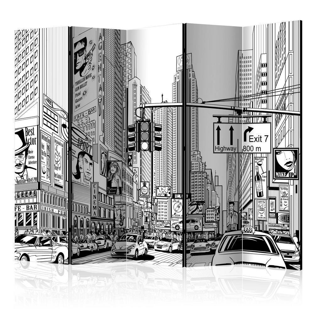 Room Divider - Street in New York city II- A 5 Panel Folding Screen For Living rooms, bedrooms or home office, decorative folding screen made with wood and canvas