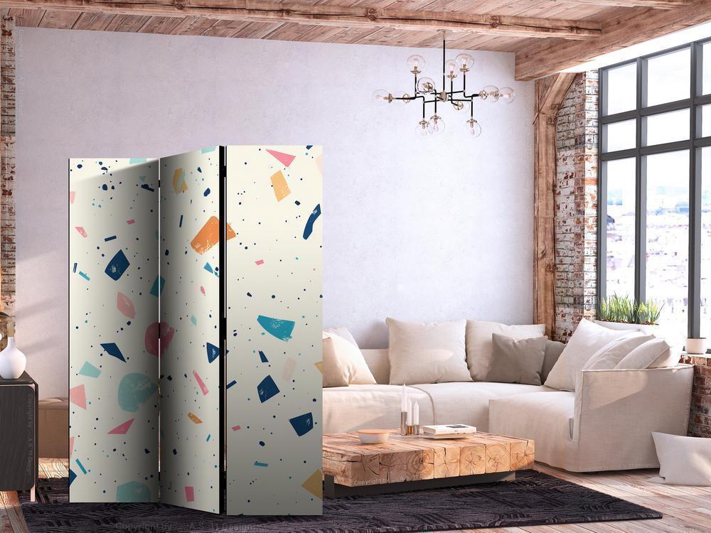 Room Divider - Terrazzo with Multicolored - Large Elements - Cheerful Pattern on a Light Background