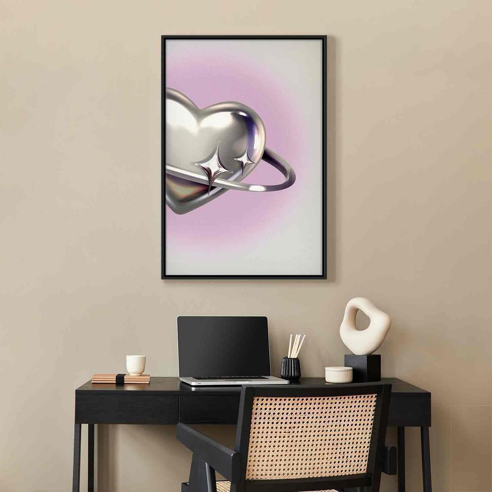 Canvas Print - Cosmic Heart - Silver Heart with a Ring on a Purple Background