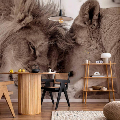 Wall Mural - Lion Tenderness (Sepia)