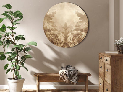 Round Canvas Print - Carved Baroque Ornaments Rich Composition in Sepia Colors