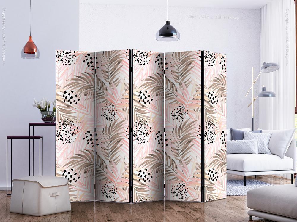 Decorative partition-Room Divider - Pink Palm Leaves II-Folding Screen Wall Panel by ArtfulPrivacy
