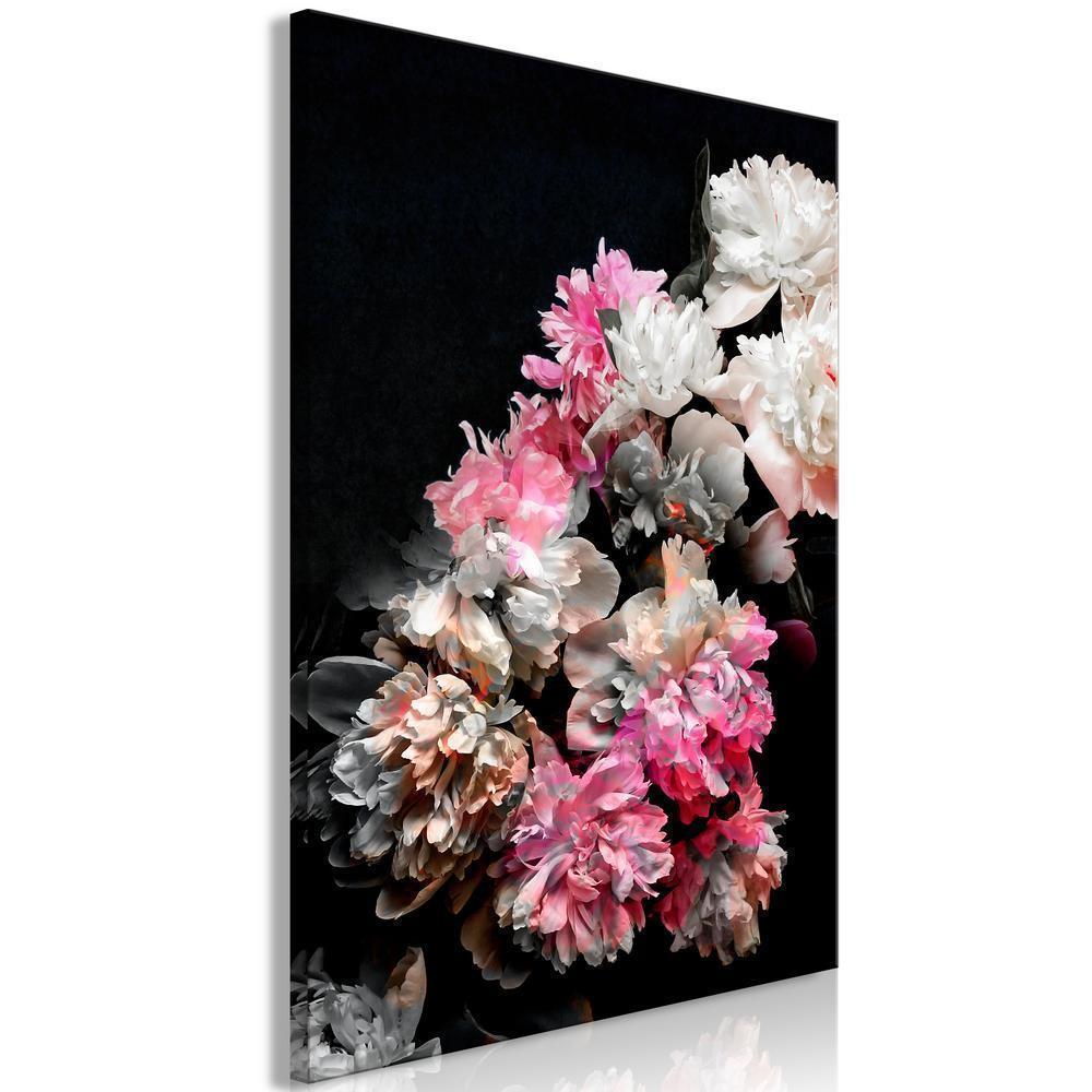 Canvas Print - Peony Charm (1-part) - Colorful Bouquet on Black Background-ArtfulPrivacy-Wall Art Collection