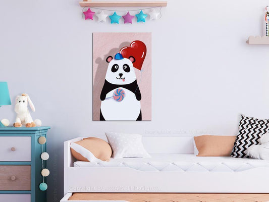 Canvas Print - Panda with a Balloon (1 Part) Vertical-ArtfulPrivacy-Wall Art Collection
