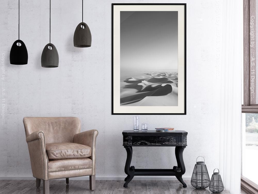 Black and White Framed Poster - Ocean of Sand I-artwork for wall with acrylic glass protection