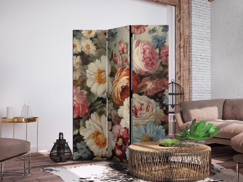 Room Divider - Scent of Nature - Beautiful Garden Flowers in Pastel Colors