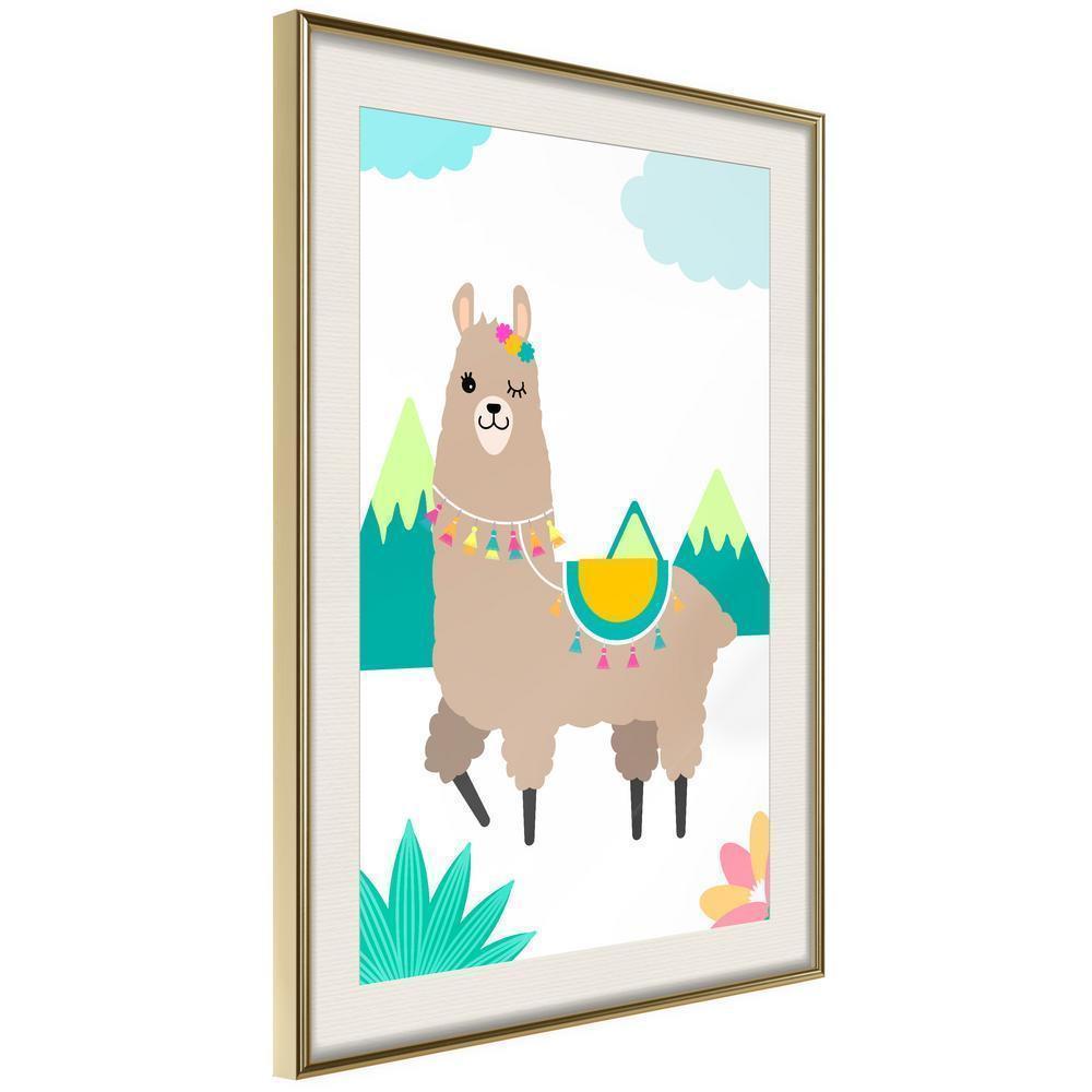 Nursery Room Wall Frame - Playful Llama-artwork for wall with acrylic glass protection