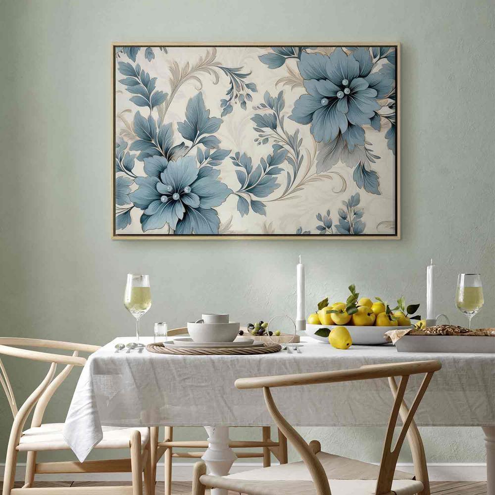 Canvas Print - Turquoise Flowers in Retro Ambience Floristic Ornaments