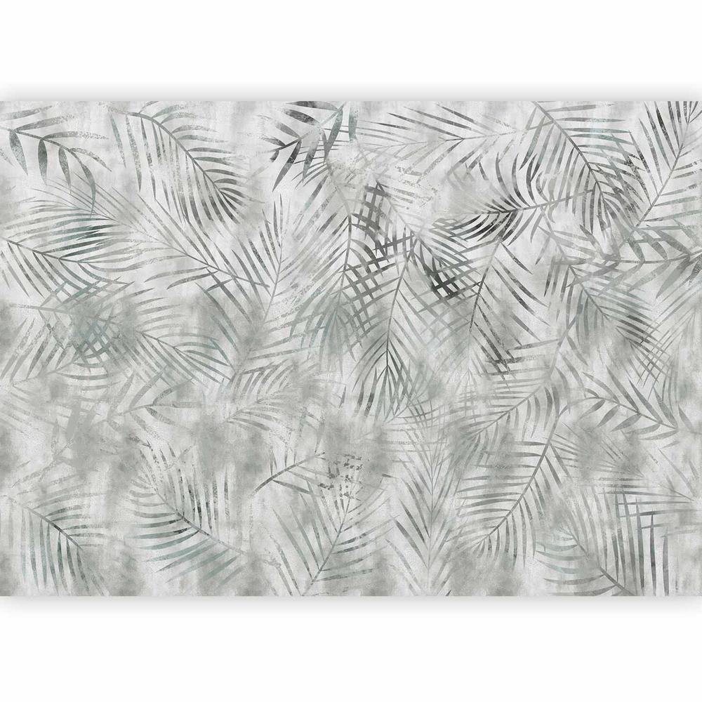 Wall Mural - Minimalist landscape - nature motif with grey exotic leaves