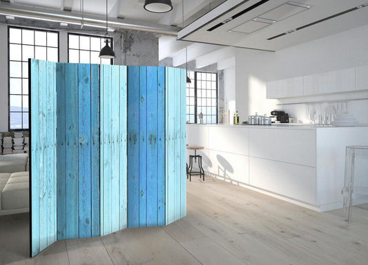 Decorative partition-Room Divider - The Blue Boards II-Folding Screen Wall Panel by ArtfulPrivacy
