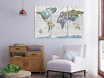Cork board Canvas with design - Decorative Pinboard - World Destinations (3 Parts)-ArtfulPrivacy