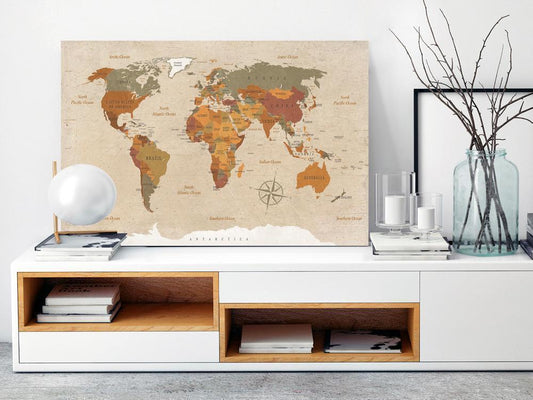 Canvas Print - World Map: Beige Chic-ArtfulPrivacy-Wall Art Collection