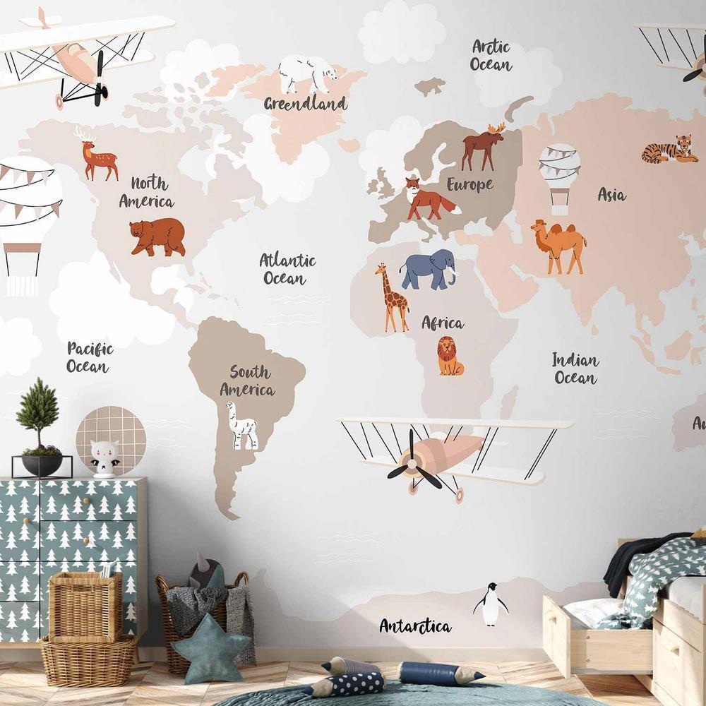 Wall Mural - World Map in Beige Tones for Children's Room