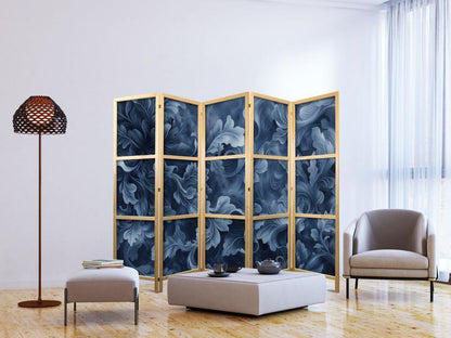 Japanese Room Divider - Abstract Ornaments - Dark Blue Victorian Leaves