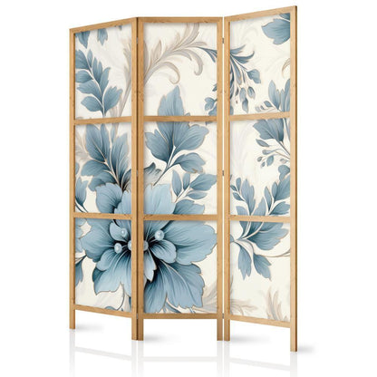 Japanese Room Divider - Turquoise Flowers in Retro Ambiance - Floral Ornaments