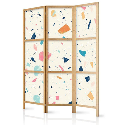 Japanese Room Divider - Terrazzo with Multicolored - Large Elements - Cheerful Pattern on a Light Background