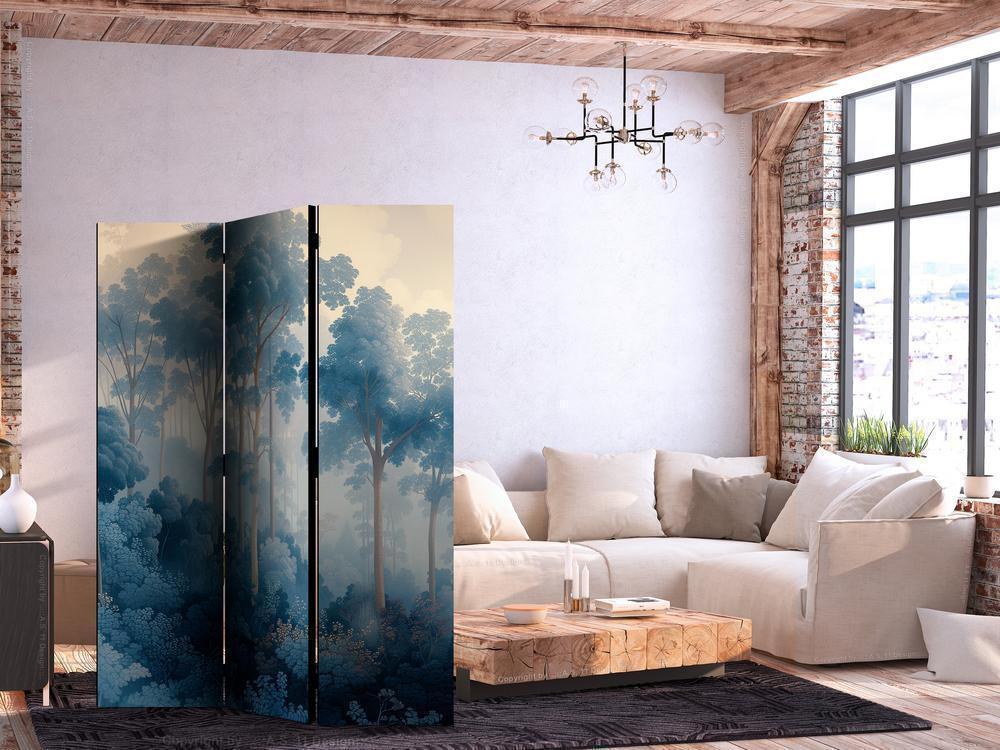 Room Divider - Landscape With Trees in Illustration Style Fairy Blue Forest