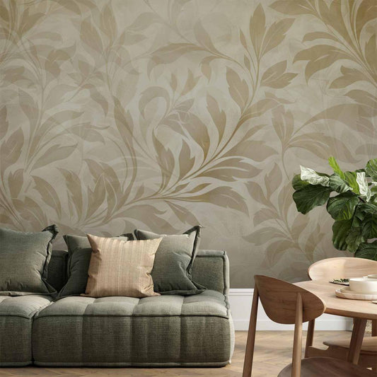 Wall Mural - Botanical Motif with Leaves and Vines in Sand Colors