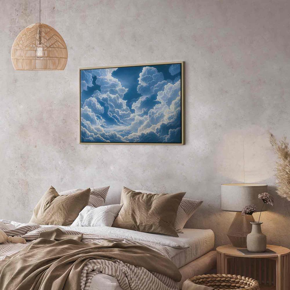 Impression sur toile - Ciel bleu perçant des nuages ​​blancs duveteux