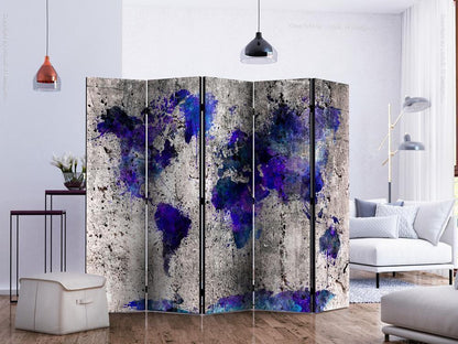 Decorative partition-Room Divider - World Map: Ink Blots II-Folding Screen Wall Panel by ArtfulPrivacy