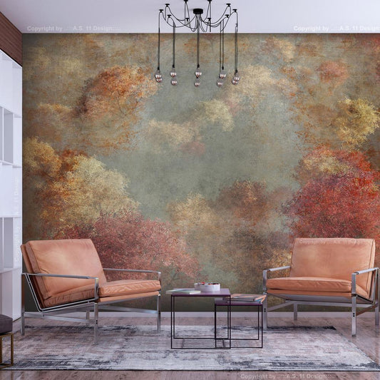 Wall Mural - Nature in autumn - landscape of autumn trees in painted retro style-Wall Murals-ArtfulPrivacy