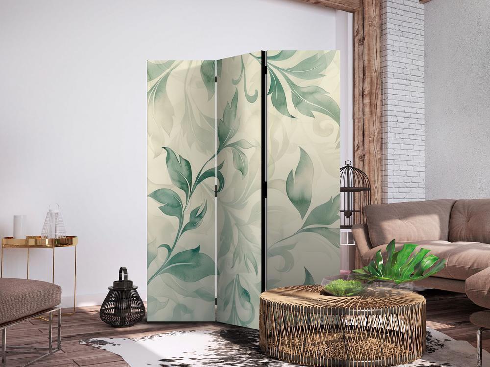 Room Divider - Watercolor Botanical Motif - Delicate Green and Beige Leaves